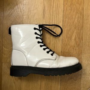 White Patent Lace Up Combat Boots